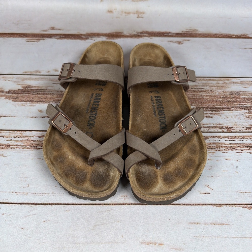 Birkenstock Mayari Mocha Taupe Toe Loop Sandals Women's EU 38 US 7 Strappy Flat